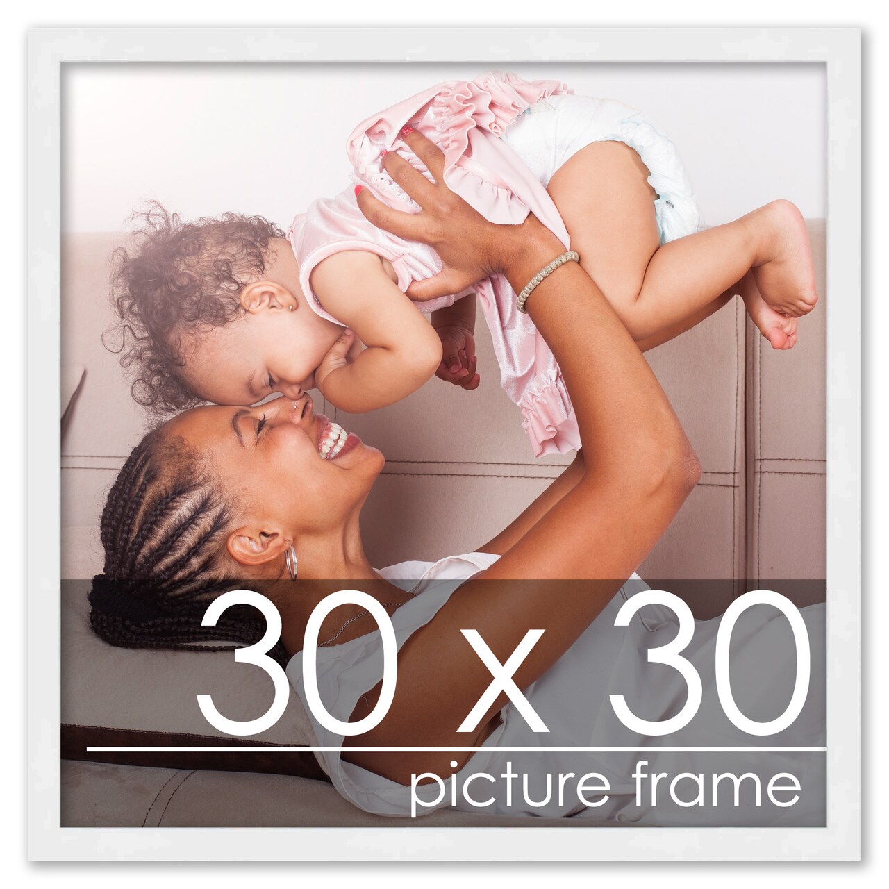 30x30 White Wood Picture Square Frame - UV Acrylic, Foam Board Backing, Hanging Hardware